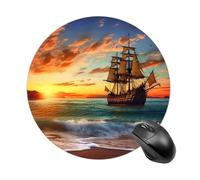 Pirate Ship in The Sunset Round Mouse Pad Non-Slip Rubber Base Waterproof Circle Gaming Mouse Pad Aesthetic Desk Mat Small Portable Laptop Mousepad