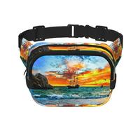 Pirate Ship in The Sunset Square Double-Layer Waist Bag with All-Over Print,Durable Twill Fabric, Multi-Pocket Fanny Pack for Outdoor Sports Travel
