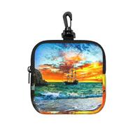 Pirate Ship in The Sunset Square Zipper Pouch with All-Over Print,Waterproof Small Organizer Bag, Lightweight Durable for Coins,Cards, Keys for Travel Daily Use
