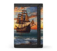 Pirate Ship in The Sunset Wallet Fashion Compact With Zipper Purse Convenient to Carry Three Fold Wallet for Adult