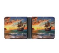 Pirate Ship in The Sunset Wallet for Men Bifold Rfid Blocking Slim Money Clip Front Pocket Wallet Card Holder