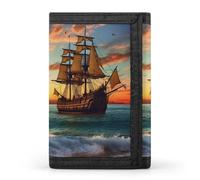 Pirate Ship in The Sunset Wallet & Money Clip Slim Compact Tri-Fold Wallets with 8 Card Slots for Men Women