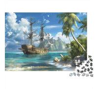 Pirate Ship Island 1000 Piece Puzzles Beautiful View Tropical Shipwreck Decoration Puzzle Educational Game for Men And Women Challenging Jigsaw Jigsaw Puzzles for Adults 52x38cm/1000pcs