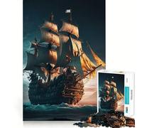 Pirate Ship Jigsaw Puzzle 1000 Piece for Adults Smart Reason Toy Home Pastime Smooth Edge Art Collectible (50x75cm)