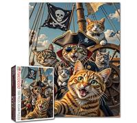 Pirate Ship Jigsaw Puzzles 1000 Pieces for Adults Pirate Cat Jigsaw Puzzle Captain Puzzle Fun Game Props Educational Toys Decompressing Intellectual Puzzles 20 x 27 Inches