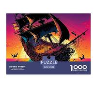 Pirate Ship Jigsaw Puzzles Puzzle for Adults Kids. 1000 Piece Vibrant Sunset Seascape Whimsical Challenge Toy Educational Games Home Decoration for Adults& Kids Age 14 Years Up 52x38cm/1000pcs