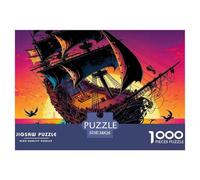Pirate Ship Jigsaw Puzzles Puzzles for Adults Kids. 1000 Piece Vibrant Sunset Seascape Impossible Challenge Toy Educational Game Home Decoration for Adults& Kids Age 14 Years Up 38x26cm/1000pcs