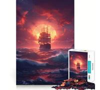 Pirate Ship Landscape 1000 Piece Jigsaw Puzzles for Adults Jigsaw Memory Gain Stress Release Design Assembly Xmas Gift (38x52cm)