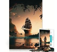 Pirate Ship Landscape 1000 Piece Jigsaw Puzzles for Adults Smart Reason Toy Quiet Fun Smooth Edge Festival Gift (50x75cm)