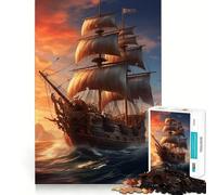 Pirate Ship Landscape 1000 Piece Jigsaw Puzzles for Adults Smart Reason Toy Quiet Fun Smooth Edge Festival Gift (50x75cm)