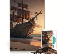Pirate Ship Landscape 1000 Piece Jigsaw Puzzles for Teenagers Memory Boost Home Leisure Image Assembly Lovely Gift (38x26cm)