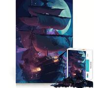 Pirate Ship Landscape 1000 Piece Jigsaw Puzzles for Teenagers Mind Challenge Toy Quiet Hobby Precise Cut Seasonal Gift (38x26cm)