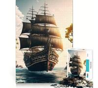 Pirate Ship Landscape 1000 Piece Jigsaws for Adults Puzzle Strengthen Memory Warm Time Clean Edge (38x26cm)