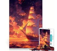 Pirate Ship Landscape 1000 Pieces Jigsaw Puzzles for Teenagers Enhance Memory Easy Leisure Firm Cut Wall Art Decor (38x26cm)