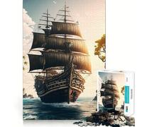 Pirate Ship Landscape 1000 Pieces Jigsaw Puzzles for Teenagers Logic Sense Toy Simple Fun Smooth Edge Stylish Gift (38x52cm)