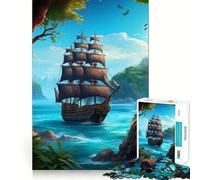 Pirate Ship Landscape Adult Jigsaw Puzzle1000 Pieces Brain Teaser Mental Relax Pattern Assembly Santa Wish Item (38x26cm)