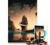 Pirate Ship Landscape Jigsaw Puzzle 1000 Piece for Adults Smart Reason Toy Home Pastime Smooth Edge Art Collectible (38x26cm)