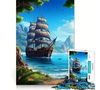 Pirate Ship Landscape Jigsaw Puzzle 1000 Piece for Teenagers Logic Train Toy Light Relax Smooth Cut Wall Art Decor (38x52cm)