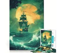 Pirate Ship Landscape Jigsaw Puzzle 1000 Piece for Teenagers Logic Train Toy Light Relax Smooth Cut Wall Art Decor (38x26cm)
