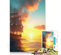Pirate Ship Landscape Jigsaw Puzzle 1000 Piece for Teenagers Logic Train Toy Light Relax Smooth Cut Wall Art Decor (50x75cm)