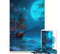 Pirate Ship Landscape Jigsaw Puzzles 1000 Pieces for Adults Brain Skill Stress Release Exact Edge Wall Art Decor (38x26cm)