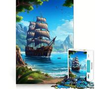 Pirate Ship Landscape Jigsaw Puzzles for Teenagers 1000 Piece Wise Think Toy Gentle Leisure Tight Cut Santa Wish List (38x26cm)