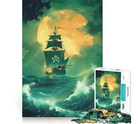 Pirate Ship Landscape Puzzle for Teenagers 1000 Pieces Mind Exercise Toy Gentle Relax Design Assembly Xmas Surprise (38x52cm)