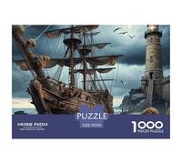 Pirate Ship Lighthouse 1000 Pc Recycled Paper Adult Jigsaws - Shipwreck Lighthouse Coast Challenging Puzzles, for Men And Women Great Gift Idea70x50cm/1000pcs
