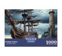 Pirate Ship Lighthouse Impossible Hard Challenging 1000 Pc Jigsaw Puzzle - Shipwreck Lighthouse Coast Recycled Paper for Home Wall Decor38x26cm/1000pcs