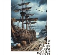 Pirate Ship Lighthouse1000pc Thick Cardboard Wrecked Ship Jigsaw Puzzle Set Adult Senior Enthusiasts Hard Difficult Challenge Brain Teaser Gift Idea 52x38cm/1000pcs