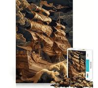 Pirate Ship Lost at Sea 1000 Piece Jigsaw Puzzle for Adults Smart Reason Toy Home Enjoy Sharp Edge Santa Wish Item (38x26cm)