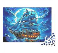 Pirate Ship Moonlight Christmas 1000 Piece Jigsaw Puzzle for Adults Glowing Tall Ship Beneath Bright Full Moon Premium Sturdy Vibrant Challenging Gift 70x50cm/1000pcs