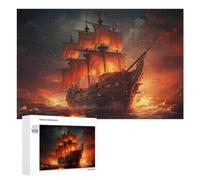 Pirate Ship on Fire Colourful Wooden Jigsaw Puzzle for Adults, 1000 PCS
