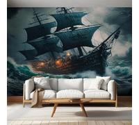 Pirate Ship Photo Wallpaper for Bedroom, Coastal Nautical Wall Mural for Living Room, Gray Wallpaper 300x210 Nonwoven Wall Paper Home Decor W&21