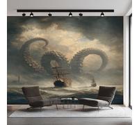 Pirate Ship Photo Wallpaper, Nautical Octopus Tentacles Wallpaper Mural, 300x210cm Wall Paper for Bedroom Living Room, Non-Woven Wall Mural Room Decor EL&D70