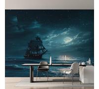 Pirate Ship Photo Wallpaper, Nautical Sailboat Boat Wallpaper Mural, 300x210cm Wall Paper for Bedroom Living Room, Non-Woven Wall Mural Room Decor EL&D68
