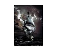 Pirate Ship Poster Retro Sailing Wall Art, Canvas Painting Print, Vintage Sea Scenery Picture Living Room Bedroom Home Decor 50x75cm No frame
