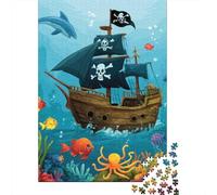 Pirate Ship Premium Cardboard 1000 Piece Underwater Adventure Style Puzzle Set, Educational Challenge Adults/Teens, Birthday Gift & Home Activity, Vibrant Colours for Enthusiasts 38x26cm/1000pcs