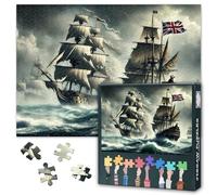 Pirate Ship Puzzles for Adults Pirate Ship with a British Flag 1000 Pieces Jigsaw for Adults Home Decor Challenging Puzzle Gifts for Puzzle Lovers Family Friends Game Night 27.5"X19.7"
