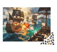 Pirate Ship Puzzles for Elderly 1000 Piece Recyclable Sea War Jigsaw Puzzles Puzzle Game Props Impossible Hard Difficult Challenging Activity 38x26cm/1000pcs