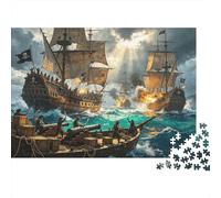 Pirate Ship Puzzles for Elderly 1000 Piece Recyclable The Caribbean War Jigsaw Puzzles Puzzle Game Props Impossible Hard Difficult Challenging Activity 52x38cm/1000pcs