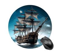 Pirate Ship Round Mouse Pad, Non-Slip Rubber Base Waterproof Washable, Computer Mouse Mat for Office Gaming Studying, Premium-Textured Durable Portable Circle Mousepad for Desktop PC Notebook