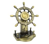 Pirate Ship Steering Wheel Sculpture, Alloy Retro Style Glossy Durable Nautical Rudder Ornaments Medieval Replicas Steering Model for Bookshelf Desktop Home Bars Decoration Gift