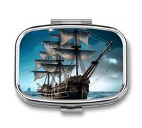 Pirate Ship Travel Pill Organizer A Daily Pill Box for Supplements 2 Compartment Pill Case Convenient for Carrying and Storing Medicines Box