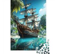 Pirate Ship Tropical Island 1000 Piece Jigsaw Puzzle Paper for Adults Puzzle Game for Family Stress Relief Home Decor 38x26cm/1000pcs