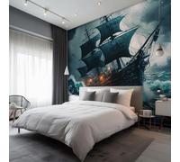 Pirate Ship Wallpaper for Living Room, Storm Seascape Wall Mural for Bedroom 400x280 cm, Non-Woven Photo Wallpaper, Home Decor D&O11