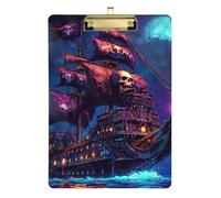 Pirate Ship with Skull Flag Acrylic clipboard Cute Standard Letter A4 Size Transparent for 5th Grade Classroom Essentials for Teachers Gold 12x9in Tabla para escribir con Clip