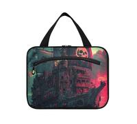 Pirate Ship with Skull Flag Black Hanging Toiletry Bag Men with Hook, Designer Fashion Bags with Zipper for Travel Must Haves Travel bolso de Mano para Hombre L