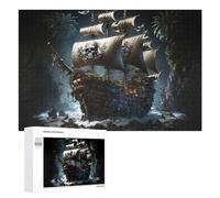 Pirate Ship with Skull Sails Wooden Picture Puzzle for Adults, 1000 PCS