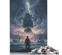 Pirate Ship Wooden Jigsaw Puzzles for Adults Fun 500 Pieces Toy Intellectual Game Stress Relief Toy Home Decoration Education Game Relaxation And Intelligence 500pcs (52x38cm)